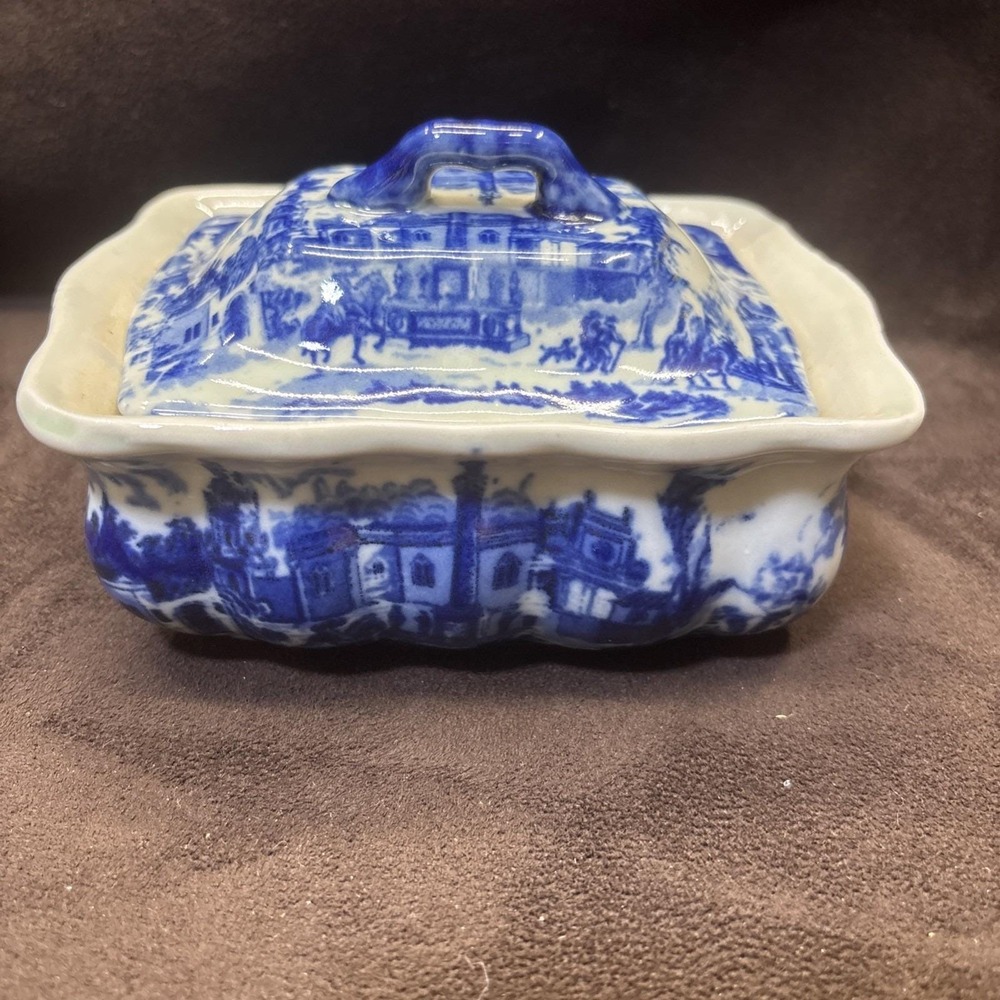 Victoria Ware Vintage Ironstone Flow Blue 3-Piece Lidded Soap Dish